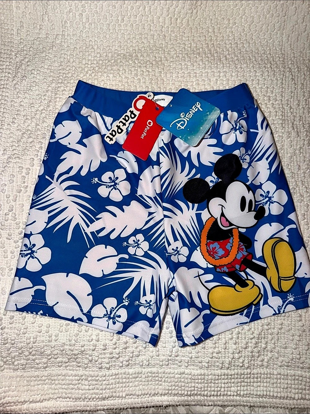 Disney Mickey Mouse swim trunks Floral Swim Trunks Blue & White Boys 6-7Y NWT